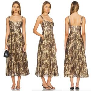 Bardot Brown Pleated A-line Midi Dress for Wedding Guest